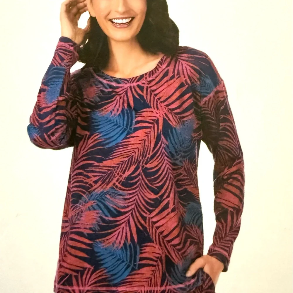Tommy Bahama Pink and Blue Leaf Print Pajama Set - Picture 1 of 4
